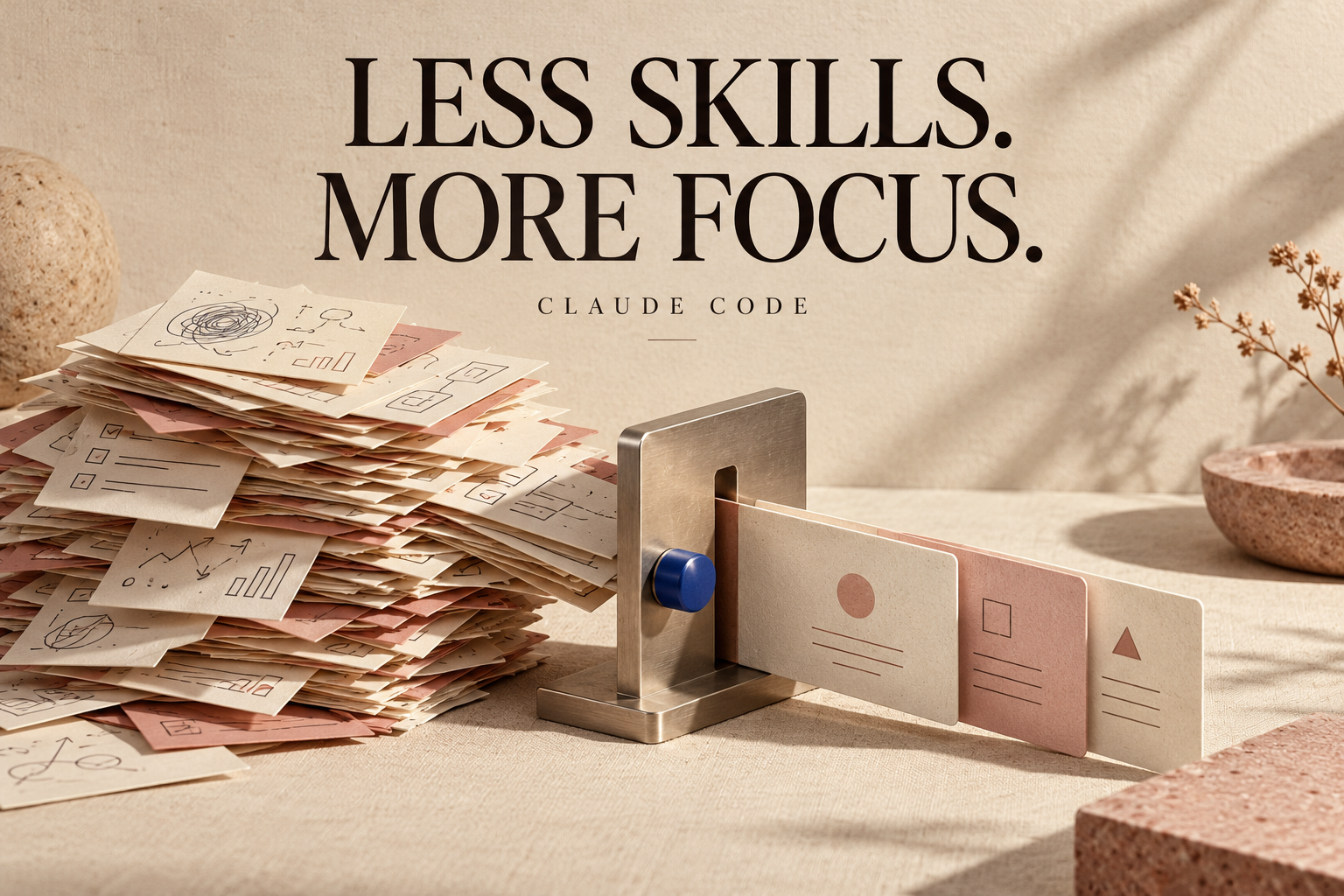 Paper instruction cards passing through a selector into a focused stack